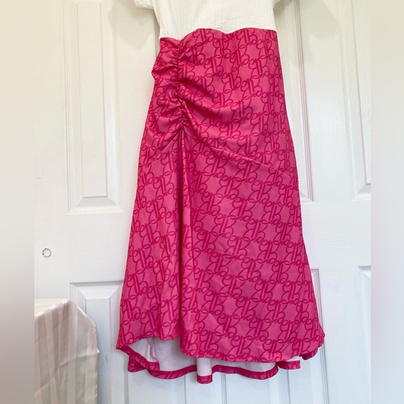 Barbie White Top Pink skirt Barbie Logo Print Women Dress Size L - Picture 3 of 4